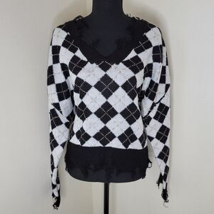 Just Polly Juniors' Distressed Argyle Sweater